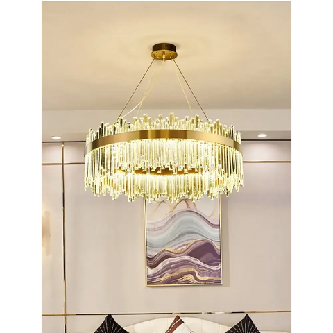 Luxury Modest Crystal Ceiling Pendant Light for Living Dining Table Room Kitchen Gold Hanging Chandelier Home Decor