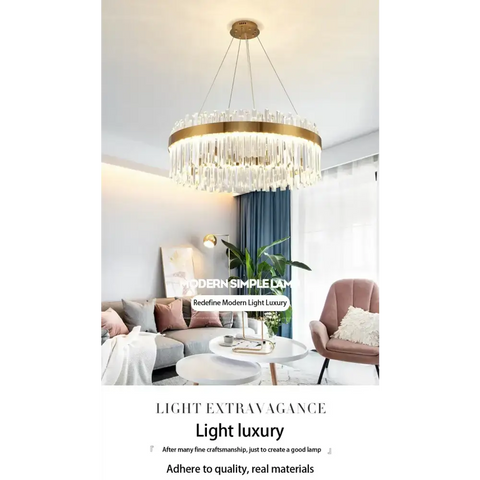 Luxury Modest Crystal Ceiling Pendant Light for Living Dining Table Room Kitchen Gold Hanging Chandelier Home Decor