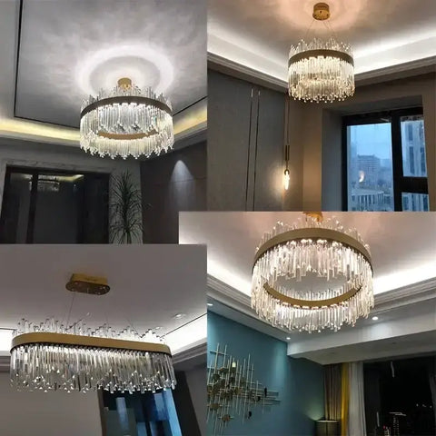 Luxury Modest Crystal Ceiling Pendant Light for Living Dining Table Room Kitchen Gold Hanging Chandelier Home Decor