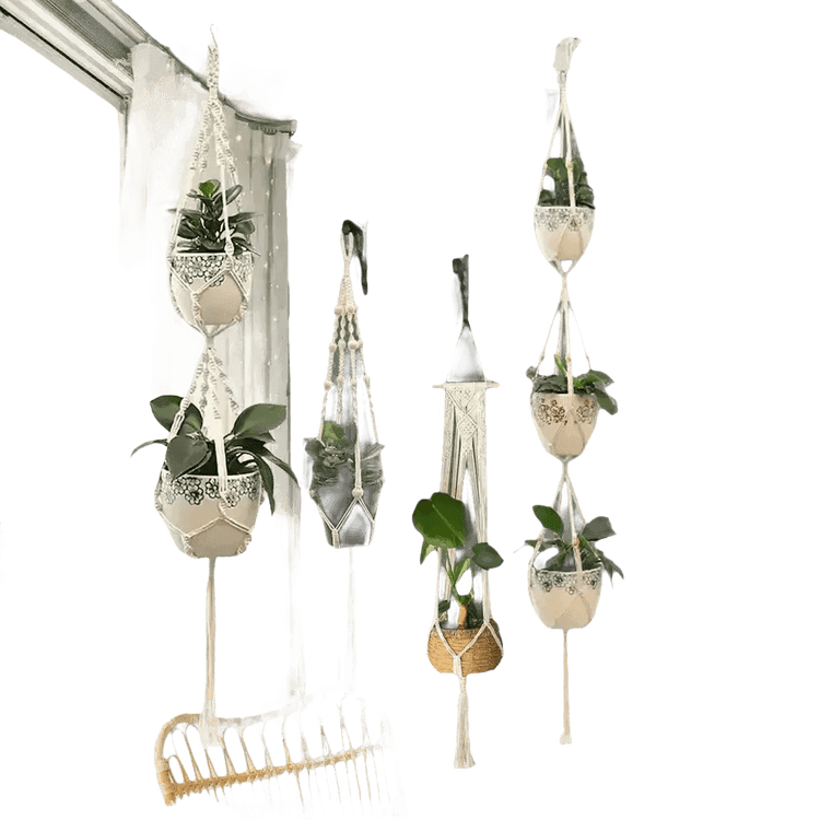 Macrame Plant Shelves with Plants Gardening Macrame Plant Hangers - GiFTiFY