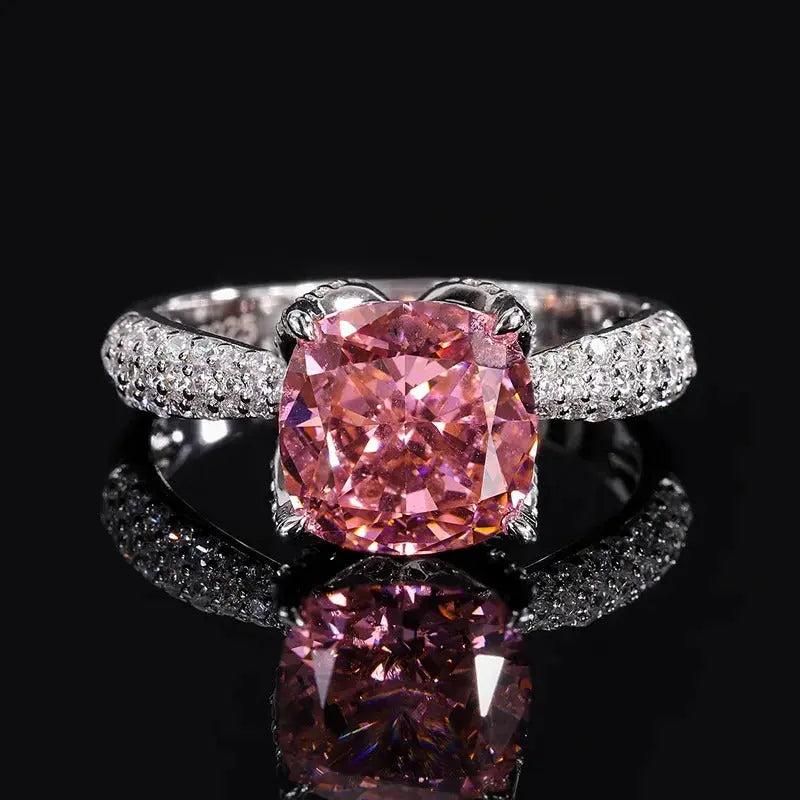 Vintage Pink Moissanite Diamond Ring 100% Real 925 Sterling Silver Party Wedding Band Rings for Women Bridal Engagement Jewelry Dropshee
