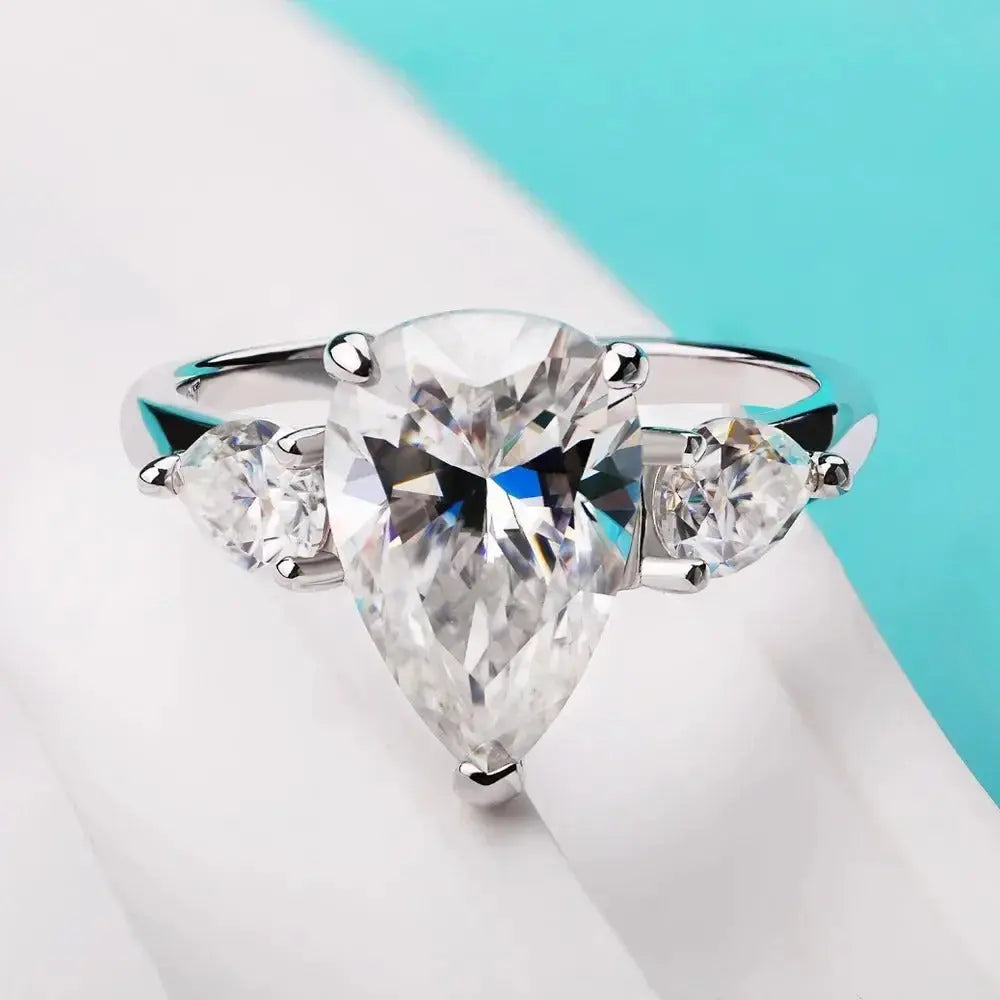 1/2/3/4ct Pear Cut All Moissanite Engagement Rings for Women S925 Sterling Silver 3-Stone Promise Wedding Band Luxury Jewelry Rings by Dropshee