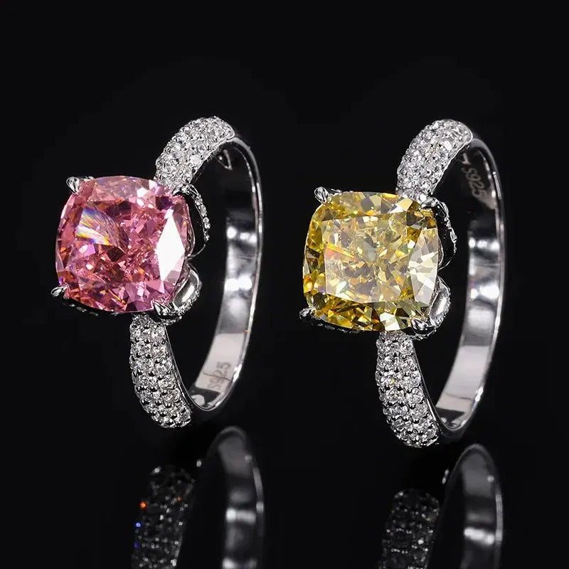 Vintage Pink Moissanite Diamond Ring 100% Real 925 Sterling Silver Party Wedding Band Rings for Women Bridal Engagement Jewelry Dropshee