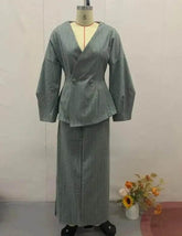 Ruffled V-neck Coat & Long Skirt Suit - GiFTiFY