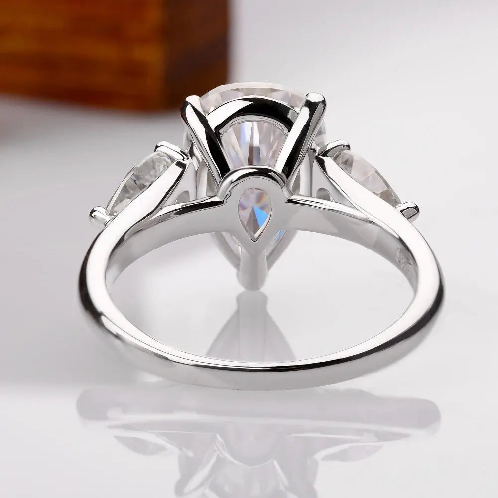 1/2/3/4ct Pear Cut All Moissanite Engagement Rings for Women S925 Sterling Silver 3-Stone Promise Wedding Band Luxury Jewelry Rings by Dropshee