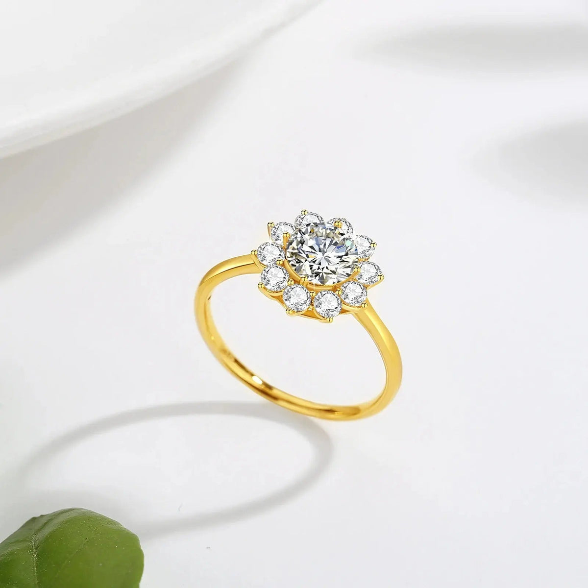 14K Gold Moissanite Flower Ring Rings by Dropshee