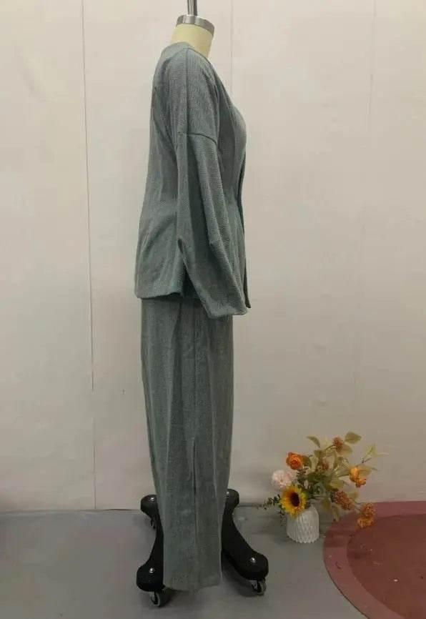 Ruffled V-neck Coat & Long Skirt Suit - GiFTiFY