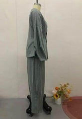 Ruffled V-neck Coat & Long Skirt Suit - GiFTiFY