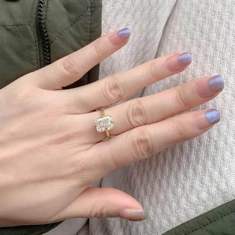 Radiant Cut Lab Moissanite Diamond Ring 100% Real 925 Rings by Dropshee
