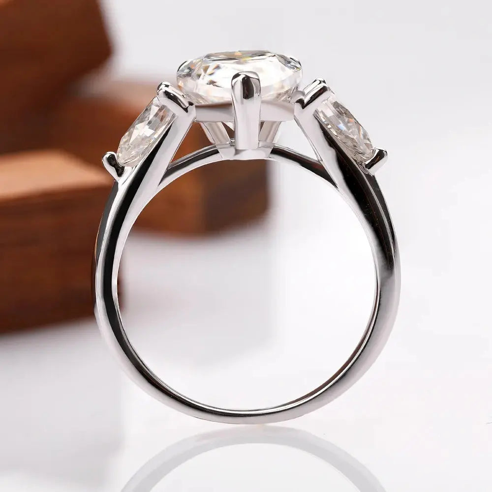 1/2/3/4ct Pear Cut All Moissanite Engagement Rings for Women S925 Sterling Silver 3-Stone Promise Wedding Band Luxury Jewelry Rings by Dropshee