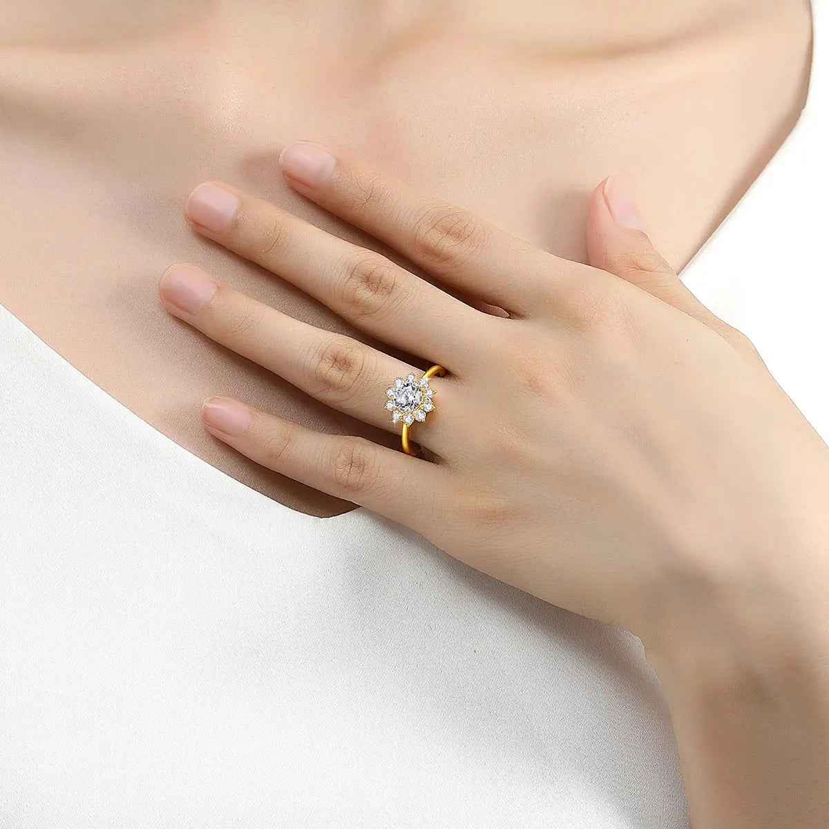 14K Gold Moissanite Flower Ring Rings by Dropshee