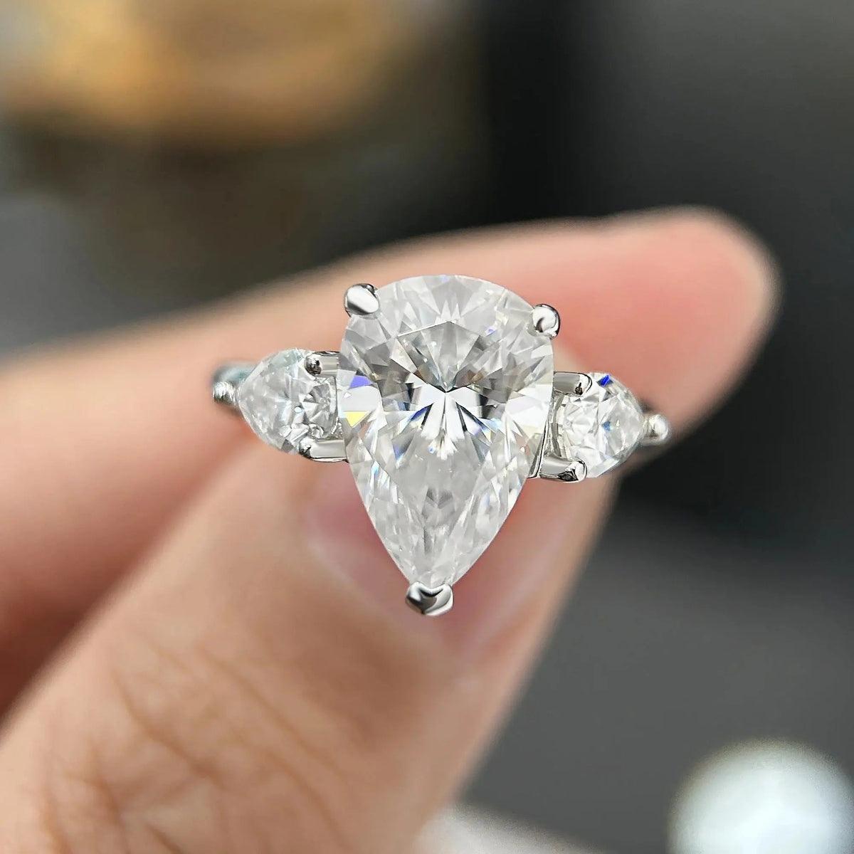 1/2/3/4ct Pear Cut All Moissanite Engagement Rings for Women S925 Sterling Silver 3-Stone Promise Wedding Band Luxury Jewelry Rings by Dropshee