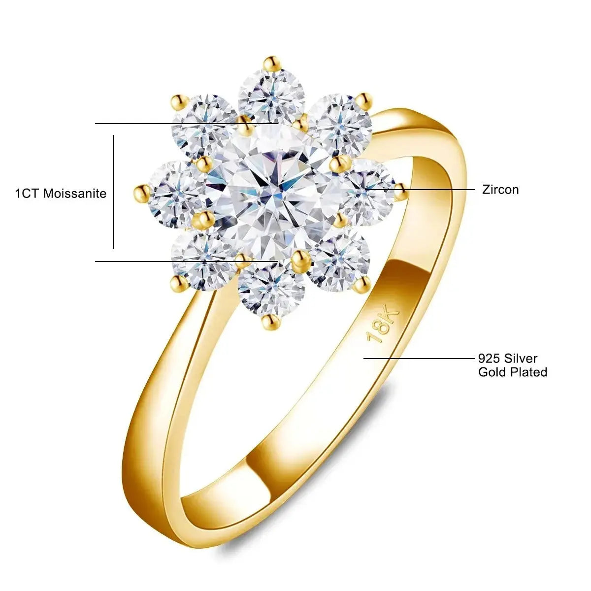 14K Gold Moissanite Flower Ring Rings by Dropshee