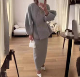 Ruffled V-neck Coat & Long Skirt Suit - GiFTiFY