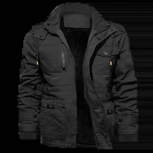 Men's Cotton Coat Jacket Hooded Multi-pocket Vintage Fleece-lined - GiFTiFY
