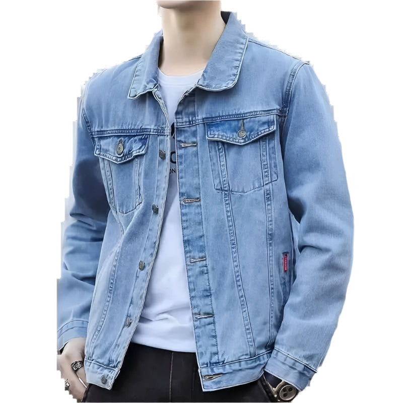 Light blue denim jacket.