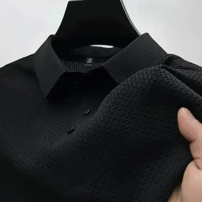 Mens Lop-Up Hollow Short-Sleeved Woven Shirts T-shirts by DSERS