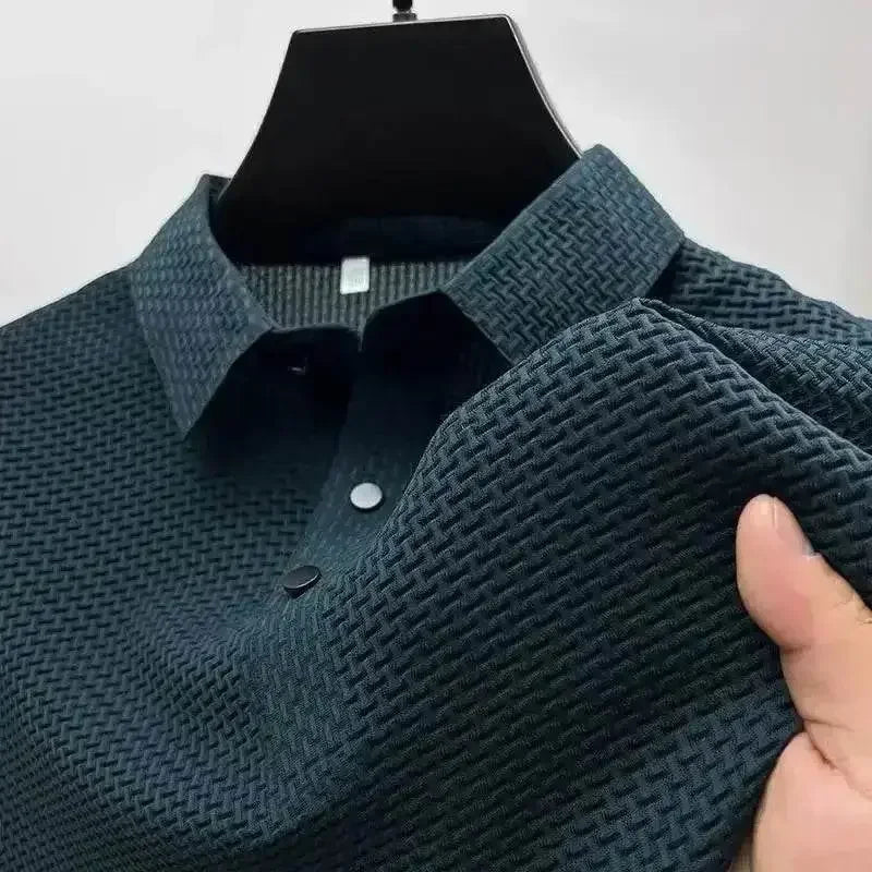 Mens Lop-Up Hollow Short-Sleeved Woven Shirts T-shirts by DSERS