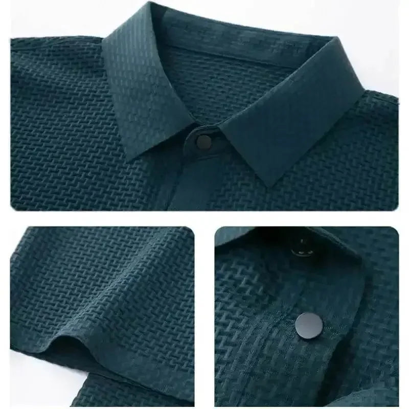 Mens Lop-Up Hollow Short-Sleeved Woven Shirts T-shirts by DSERS