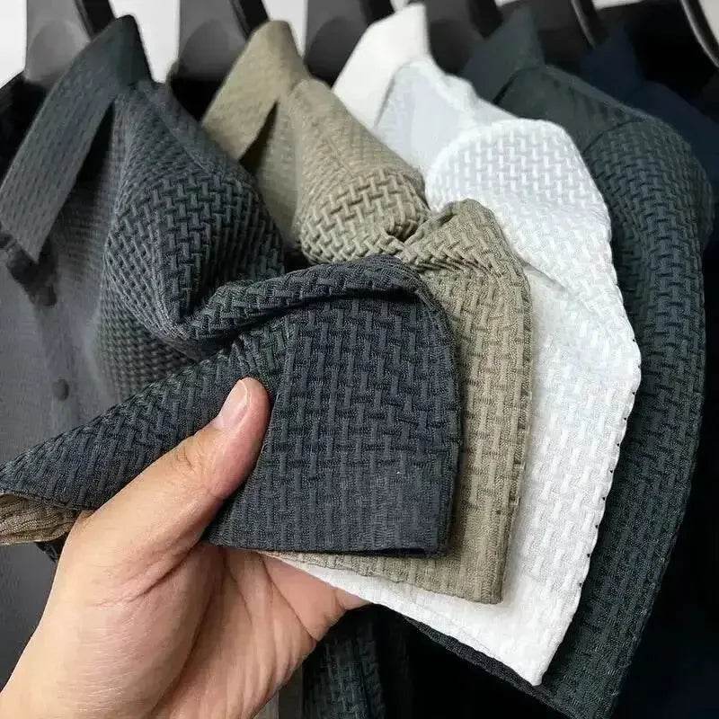 Mens Lop-Up Hollow Short-Sleeved Woven Shirts T-shirts by DSERS