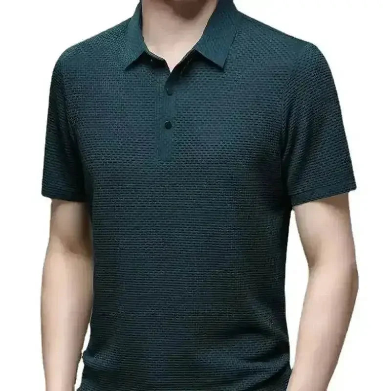 Mens Lop-Up Hollow Short-Sleeved Woven Shirts T-shirts by DSERS