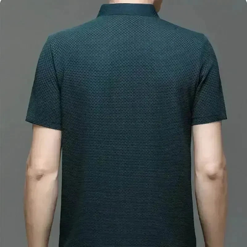 Mens Lop-Up Hollow Short-Sleeved Woven Shirts T-shirts by DSERS