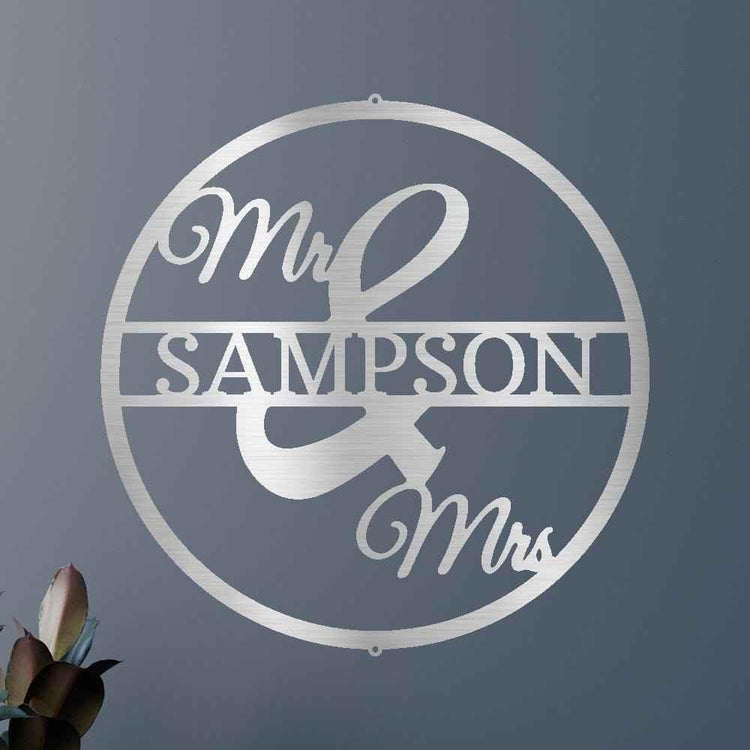 Mr and Mrs Circle Personalized Gifts - Custom Metal Sign - GiFTiFY