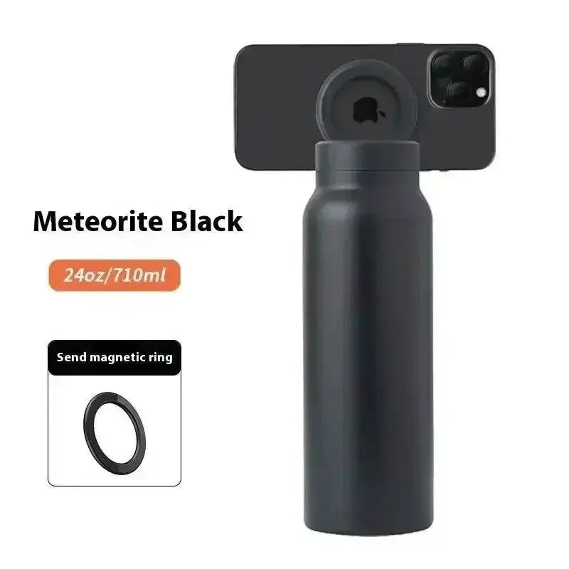 Metallic Sports Thermal Insulation Water Bottle Magnetic Phone Holder - GiFTiFY