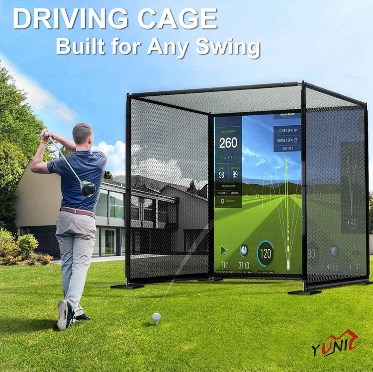 YUNIC Golf Driving Cage with Metal Frame and Simulator Impact Screen - GiFTiFY