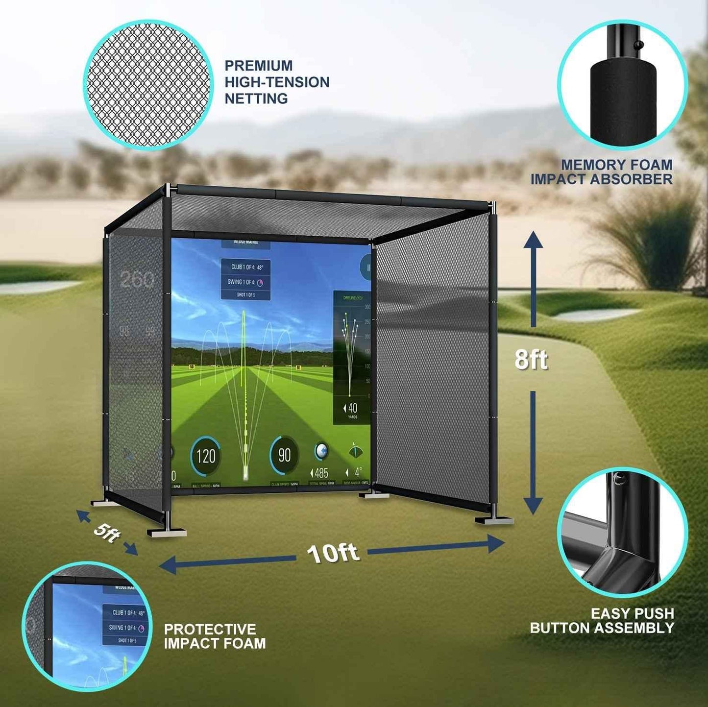 YUNIC Golf Driving Cage with Metal Frame and Simulator Impact Screen
