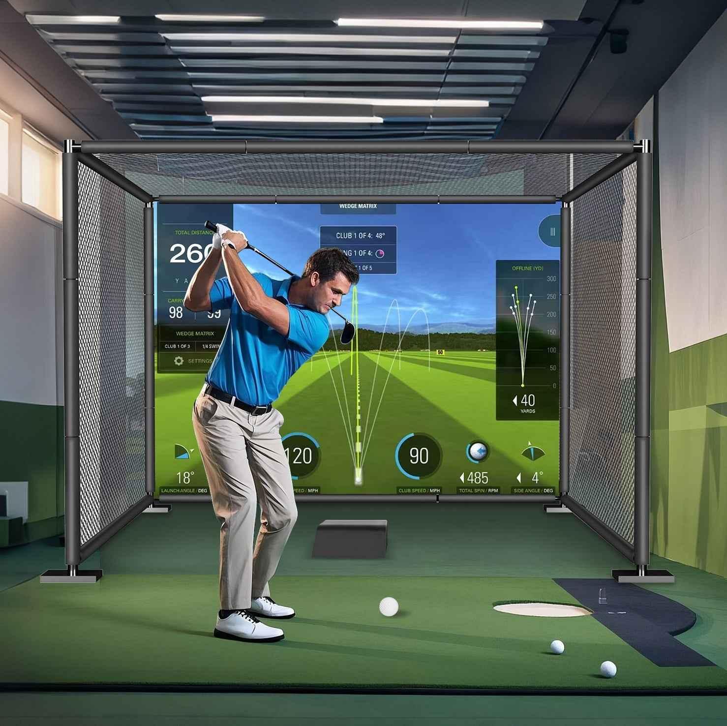 YUNIC Golf Driving Cage with Metal Frame and Simulator Impact Screen
