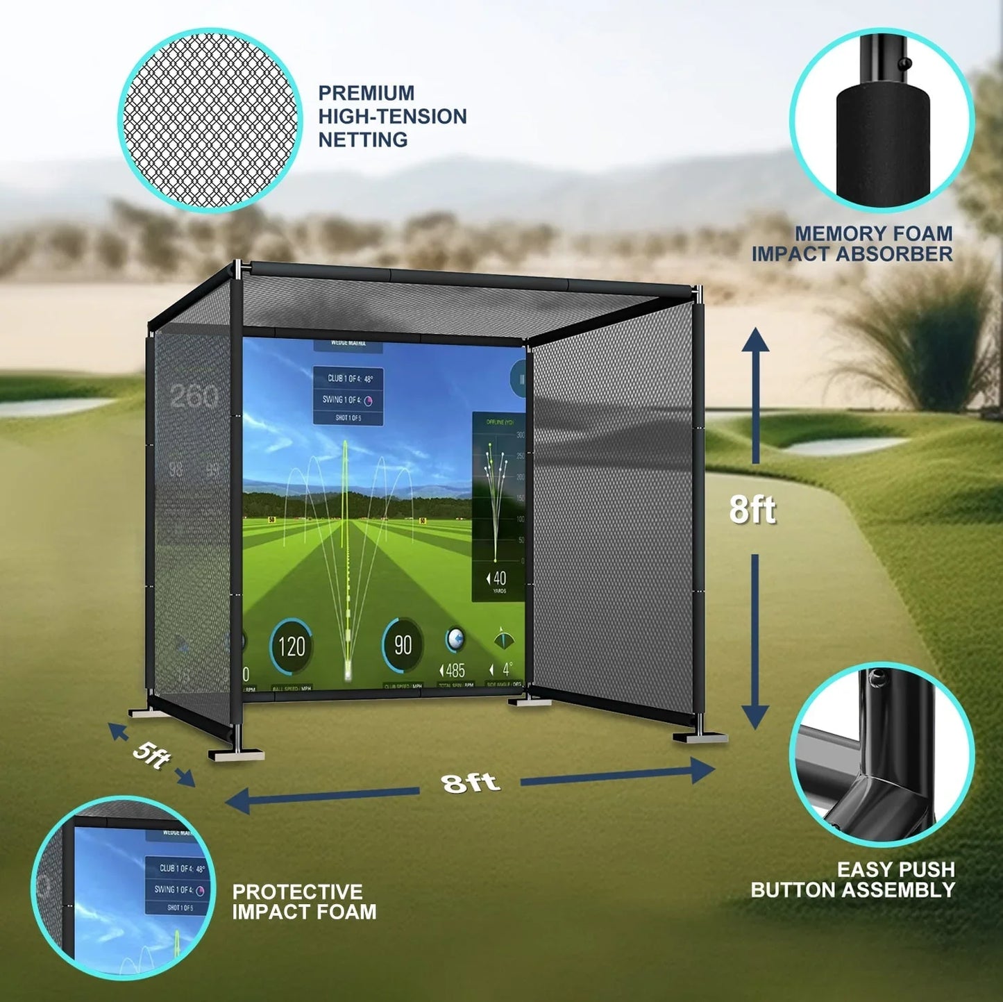 YUNIC Golf Driving Cage with Metal Frame and Simulator Impact Screen Yunic Golf