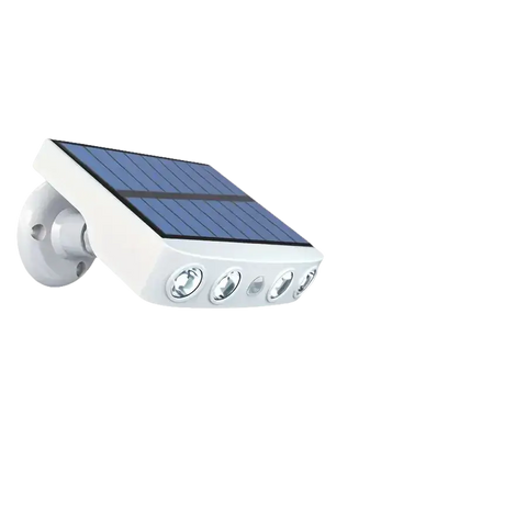 White solar-powered motion sensor light with three modes.
