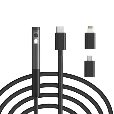 Dual-connector endoscope camera with adapters.