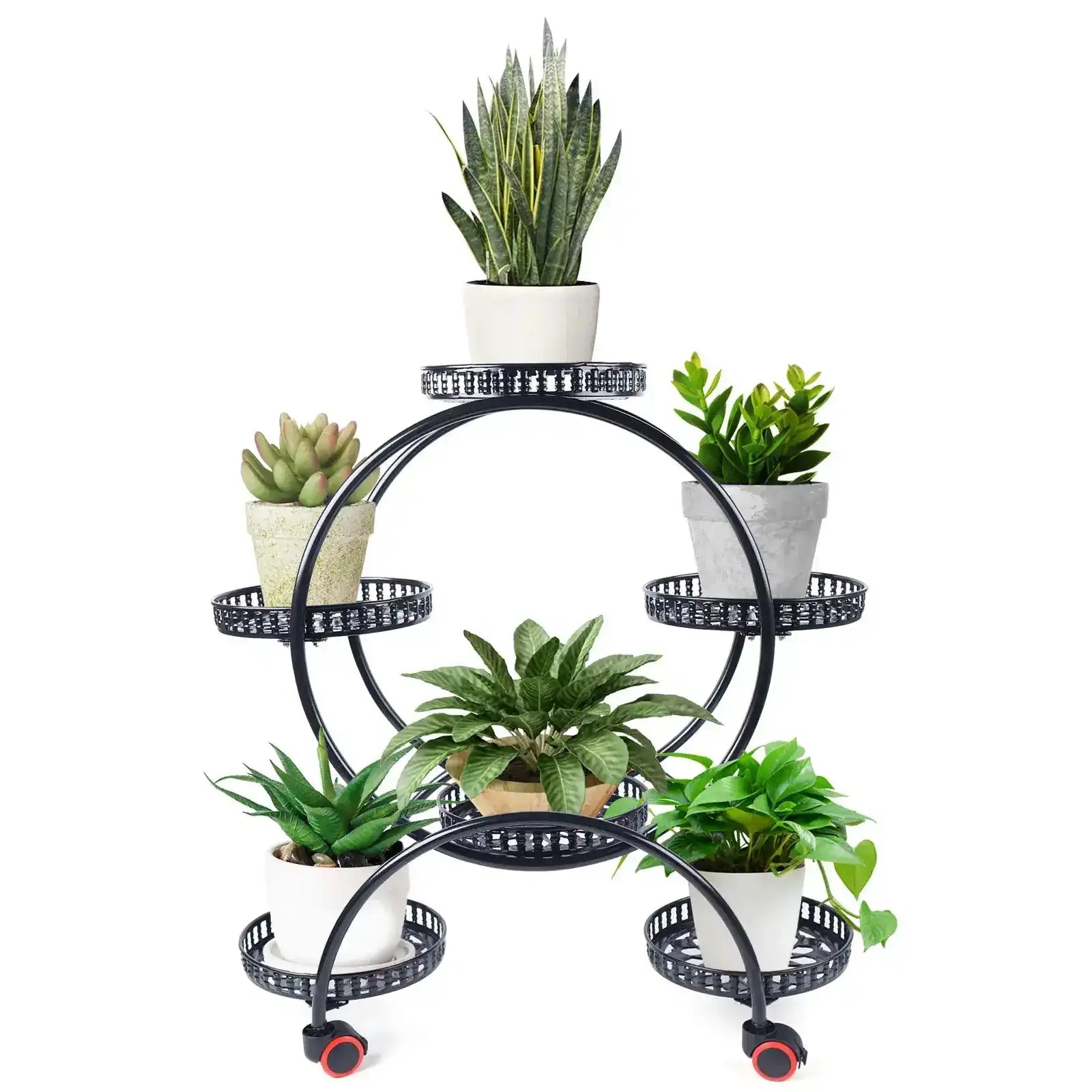 Metal Plant Stands 6 Pots Plants Flower Stand for Patio Garden Living Room Corner Balcony and Bedroom (Black/ White)