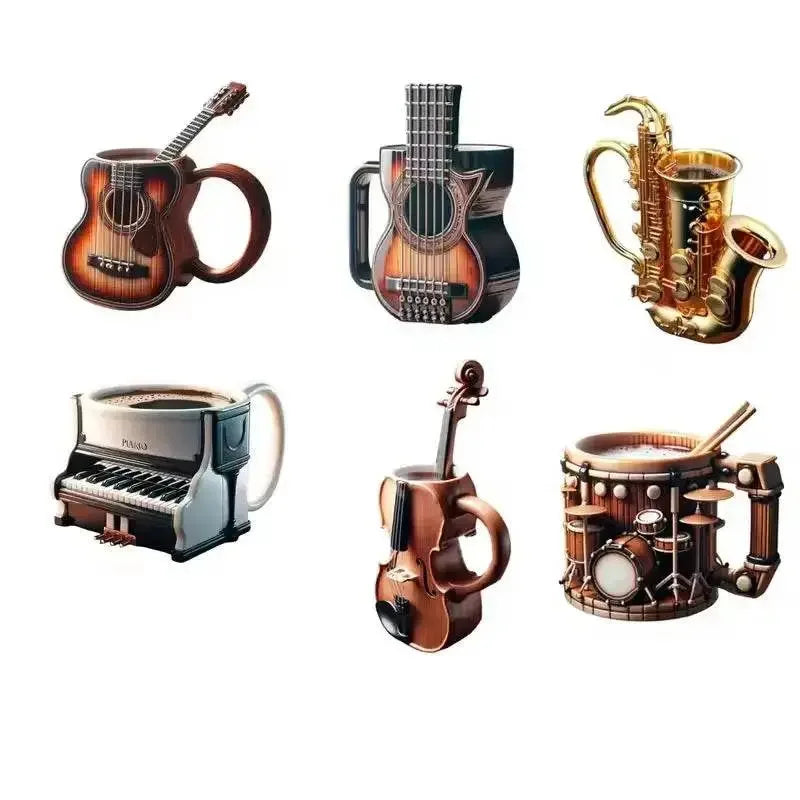 New Creative Musical Instrument Coffee Cup Guitar Pattern Mug Summer And Winter Drink Cup Music Lovers Holiday Gift Musical Instrument Coffee Cup by Dropshee / Intocountry Store
