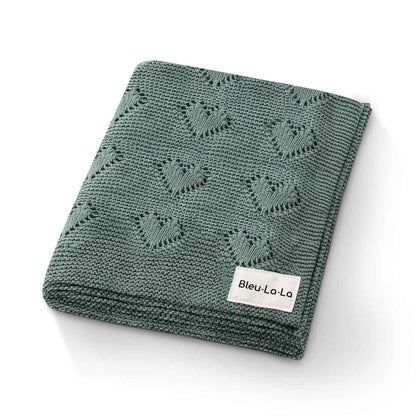 100% Cotton Luxury Knit Heart Swaddle Baby Blanket