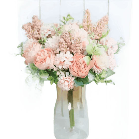 Peach Pink Roses Artificial Flowers Vase - GiFTiFY