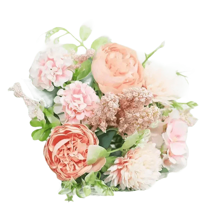 Peach Pink Roses Artificial Flowers Vase - GiFTiFY