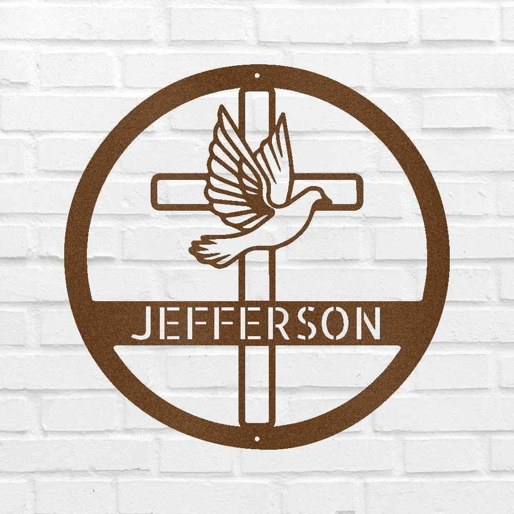 Dove and Cross Holy Spirit Personalized Gifts - Custom Metal Sign - GiFTiFY