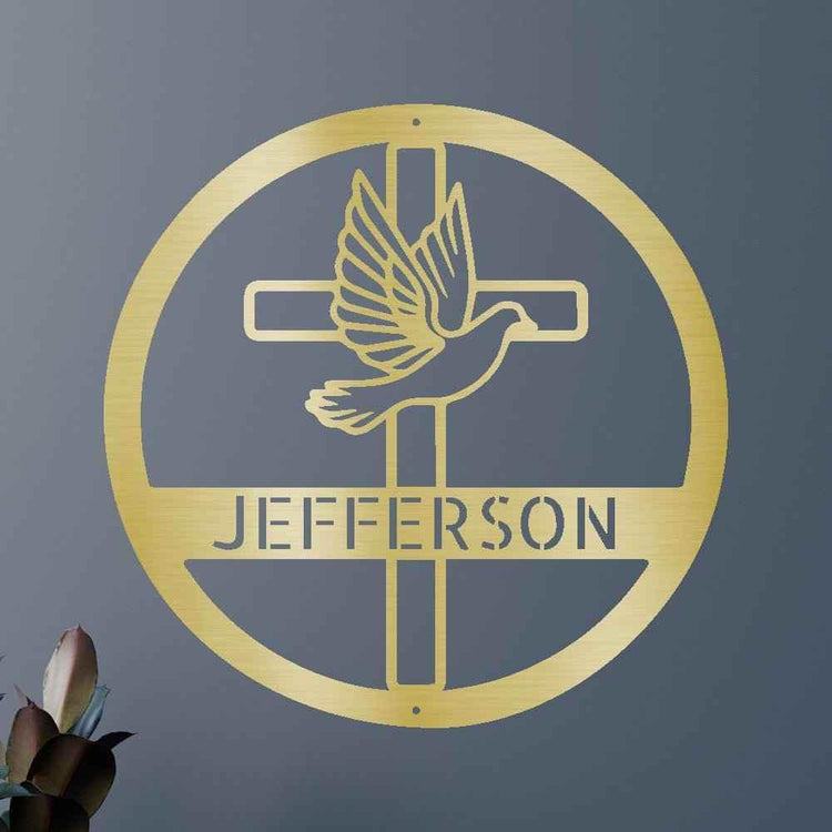 Dove and Cross Holy Spirit Personalized Gifts - Custom Metal Sign - GiFTiFY