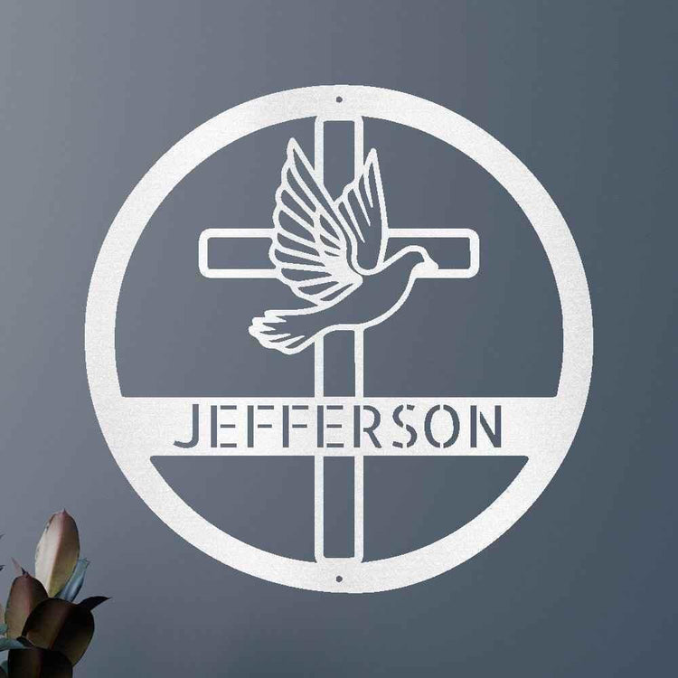 Dove and Cross Holy Spirit Personalized Gifts - Custom Metal Sign - GiFTiFY