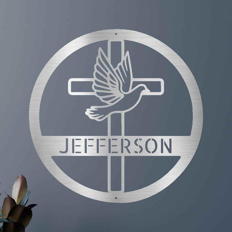 Dove and Cross Holy Spirit Personalized Gifts - Custom Metal Sign - GiFTiFY