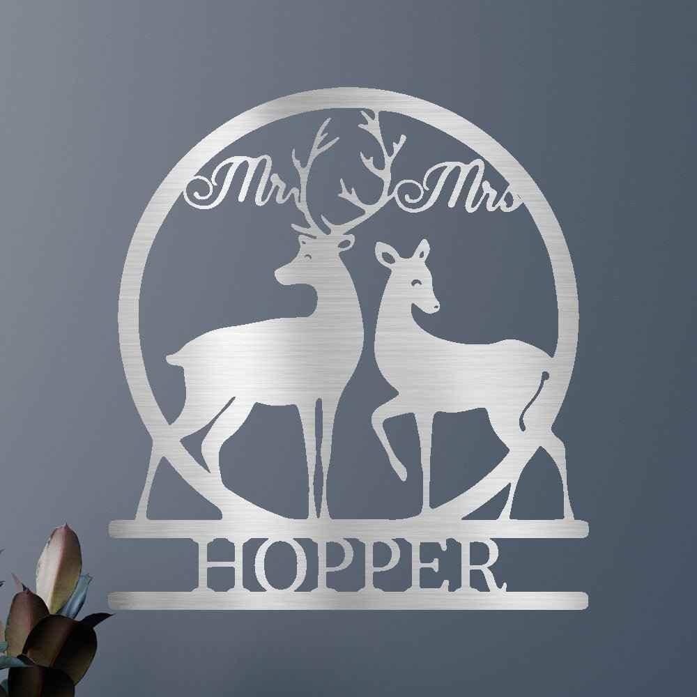 Mr and Mrs Deer Personalized Gifts - Custom Metal Sign - GiFTiFY