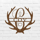 Name Sign - Custom Metal Sign, Antler Artwork, Deer Monogram, Christmas Gift - GiFTiFY