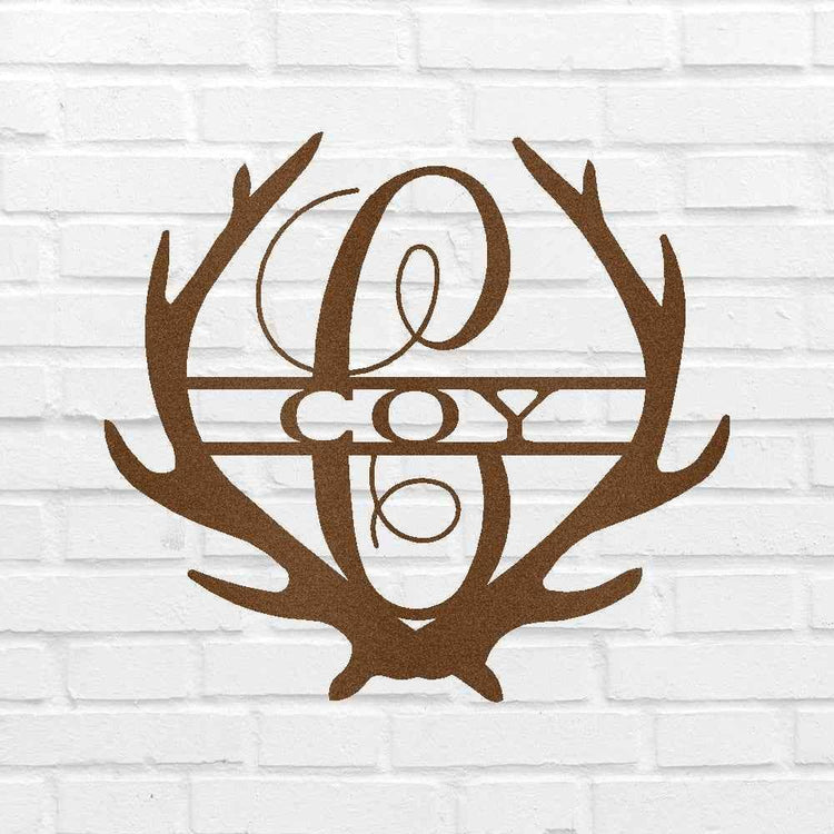 Name Sign - Custom Metal Sign, Antler Artwork, Deer Monogram, Christmas Gift - GiFTiFY