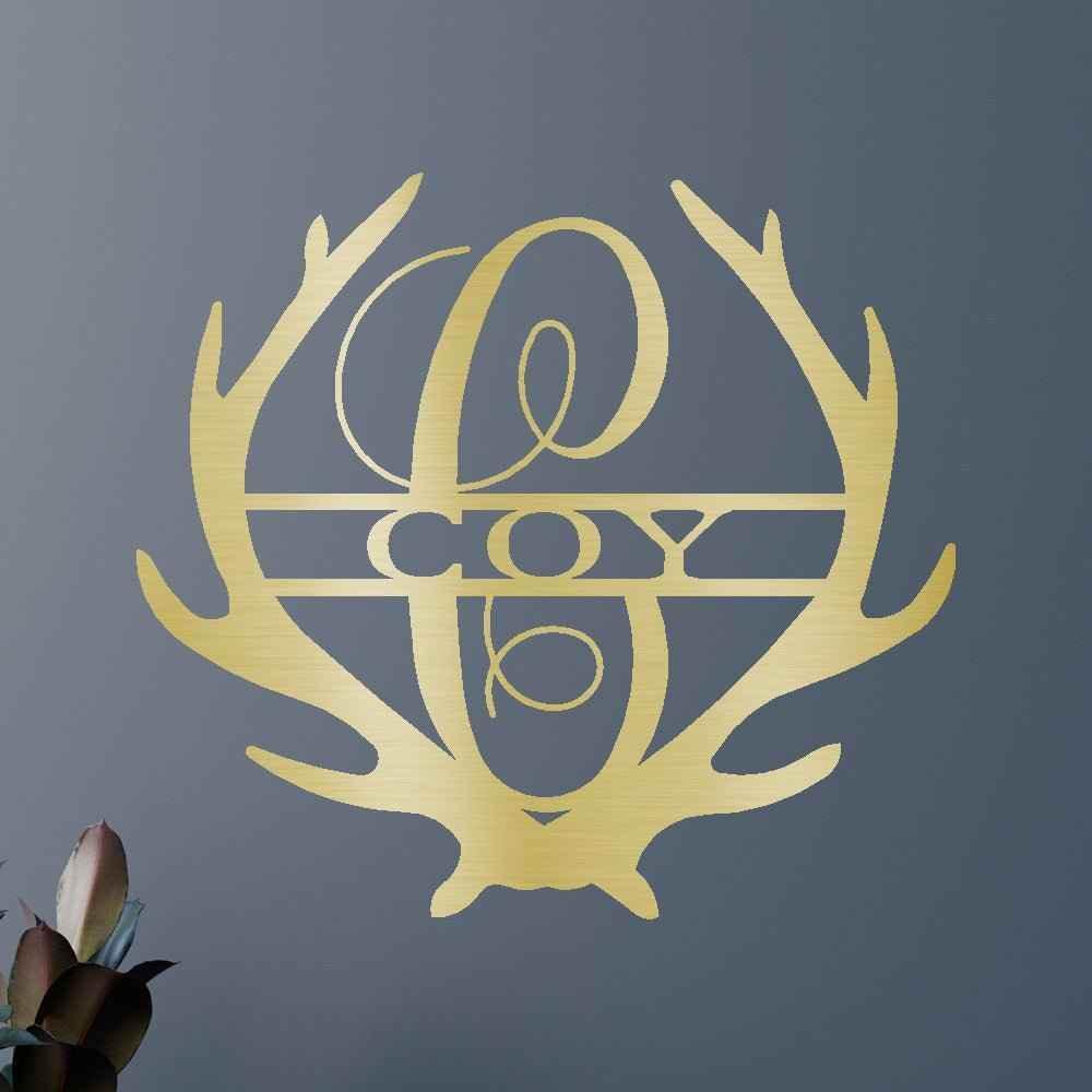 Name Sign - Custom Metal Sign, Antler Artwork, Deer Monogram, Christmas Gift - GiFTiFY