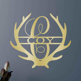Name Sign - Custom Metal Sign, Antler Artwork, Deer Monogram, Christmas Gift - GiFTiFY