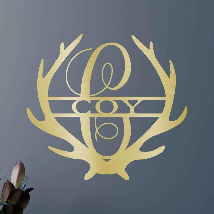 Name Sign - Custom Metal Sign, Antler Artwork, Deer Monogram, Christmas Gift - GiFTiFY