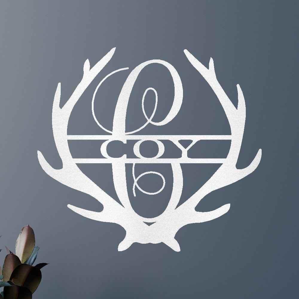 Name Sign - Custom Metal Sign, Antler Artwork, Deer Monogram, Christmas Gift - GiFTiFY